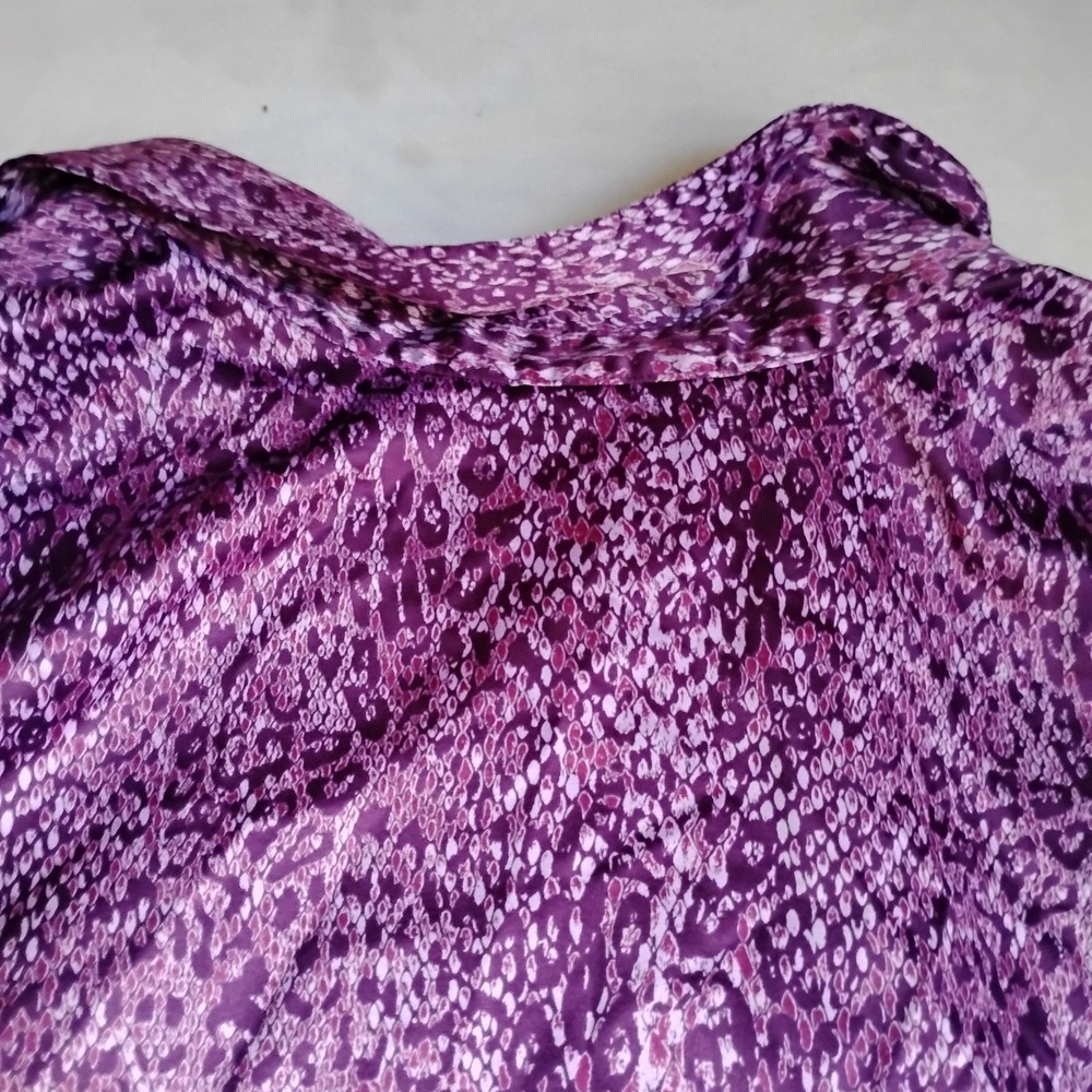Belle Kim Gravel Top 3x Button Down Animal Print Satin Capsule Office Purple - Picture 13 of 13